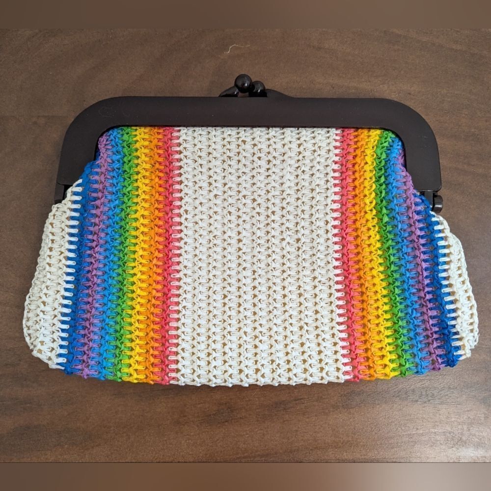 VTG Rainbow 70s 80s Retro Playful Whimsical Coastal Clutch Purse